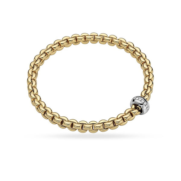 FOPE "EKA" 18CT YELLOW & WHITE GOLD DIAMOND PAVE RHONDEL FLEX'IT BRACELET MEDIUM SIZE (Image 1)