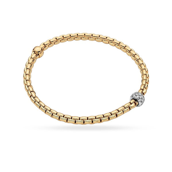 FOPE "EKA" TINY' 18CT YELLOW GOLD AND WHITE GOLD PAVE DIAMOND FLEX'IT BRACELET SIZE MEDIUM (Image 1)