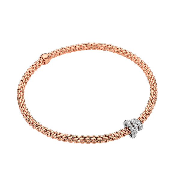 FOPE "PRIMA" 18CT ROSE & WHITE GOLD DIAMOND RHONDEL BRACELET SMALL SIZE (Image 1)