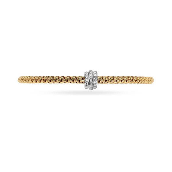 FOPE 'PRIMA' 18CT YELLOW GOLD AND  WHITE GOLD DIAMOND PAVE SET RONDEL BRACELET SIZE MEDIUM (Image 2)