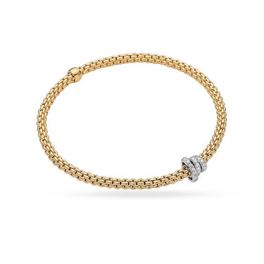 FOPE 'PRIMA' 18CT YELLOW GOLD AND  WHITE GOLD DIAMOND PAVE SET RONDEL BRACELET SIZE MEDIUM