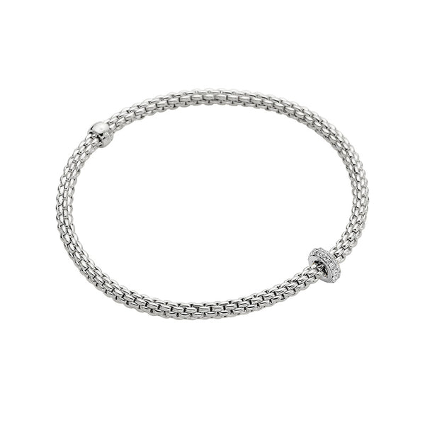 FOPE "PRIMA" 18ct WHITE GOLD PAVE SET DIAMOND RHONDEL BRACELET MEDIUM SIZE (Image 1)