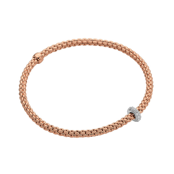 FOPE "PRIMA" 18ct ROSE GOLD ROUND BRILLIANT CUT DIAMOND BRACLET EXTRA SMALL (Image 1)