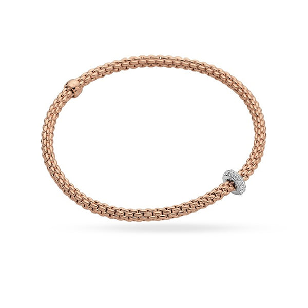 FOPE 'FLEX'IT PRIMA' 18CT ROSE GOLD AND 18CT WHITE GOLD PAVE SET DIAMOND RONDELLE BRACELET MEDIUM SIZE (Image 1)