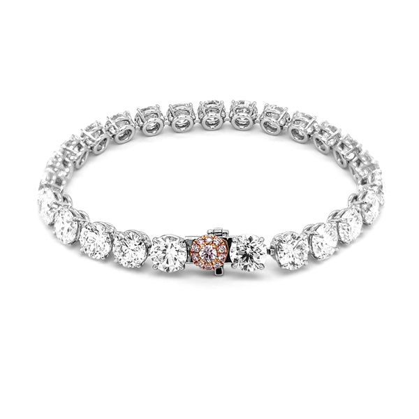 PLATINUM AND 18CT ROSE GOLD 25.45CT WHITE DIAMOND LINE BRACELET WITH ARGYLE PINK DIAMOND CLASP (Image 1)