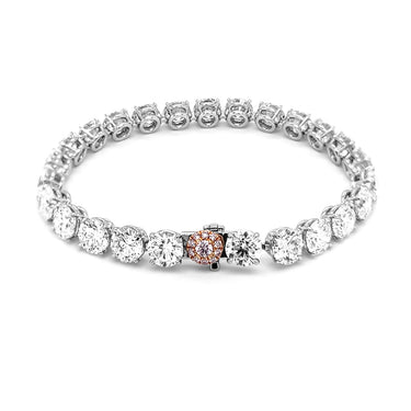 PLATINUM AND 18CT ROSE GOLD 25.45CT WHITE DIAMOND LINE BRACELET WITH ARGYLE PINK DIAMOND CLASP
