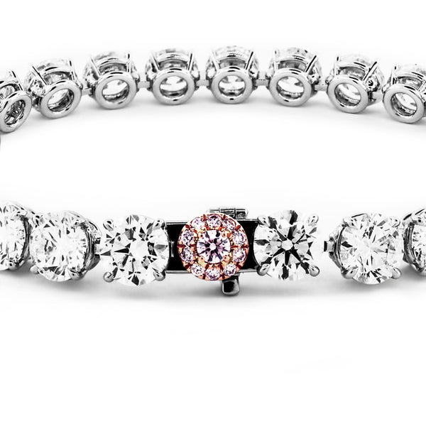 PLATINUM AND 18CT ROSE GOLD 25.45CT WHITE DIAMOND LINE BRACELET WITH ARGYLE PINK DIAMOND CLASP (Image 3)