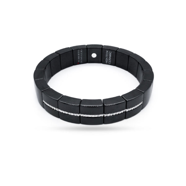 DEMEGLIO 'DOMINO LUCE' BLACK SQUARE POLISHED CERAMIC 18CT WHITE GOLD DIAMOND STRETCH BRACELET (Image 1)