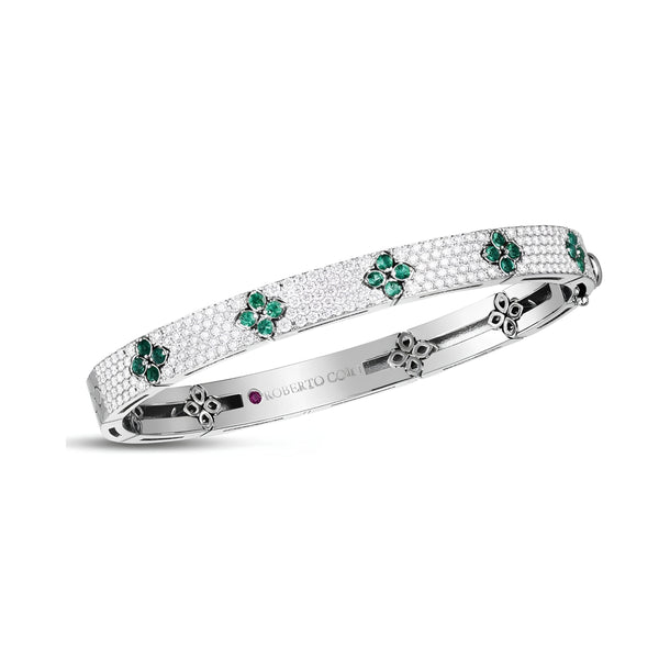 ROBERTO COIN LOVE IN VERONA DIAMOND AND EMERALD 18CT WHITE GOLD BANGLE (Image 1)