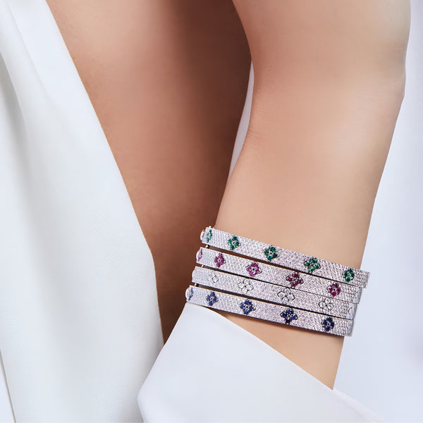 ROBERTO COIN LOVE IN VERONA DIAMOND AND EMERALD 18CT WHITE GOLD BANGLE (Image 2)