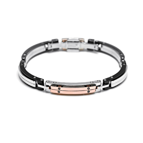 BARAKA DISCOVERY 18CT ROSE GOLD & BLACK PVD STAINLESS STEEL BLACK DIAMOND BRACELET (Image 1)