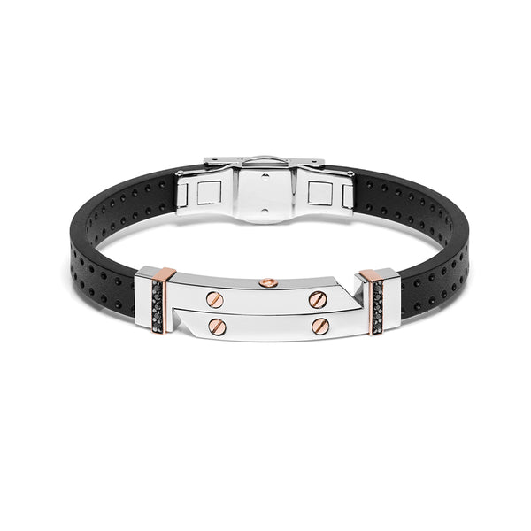 BARAKA VORTEX 18CT ROSE GOLD, RUBBER & STAINLESS STEEL BLACK DIAMOND BRACELET (Image 1)