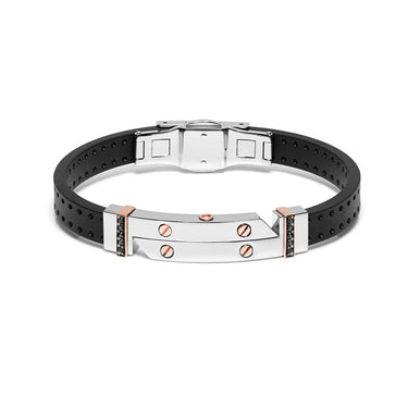 BARAKA VORTEX 18CT ROSE GOLD, RUBBER & STAINLESS STEEL BLACK DIAMOND BRACELET