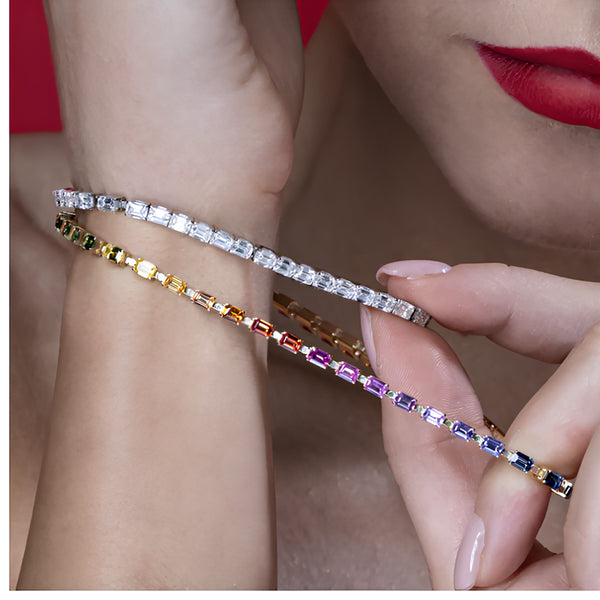 DEMEGLIO EXTENSIBLE EMERALD CUT DIAMOND STRETCH BRACELET IN 18CT WHITE GOLD (Image 2)