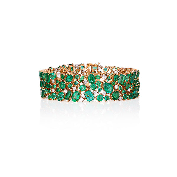 NEW ITALIAN ART 18CT WHITE GOLD AND 18CT YELLOW GOLD EMERALD AND DIAMOND BRACELET (Image 1)