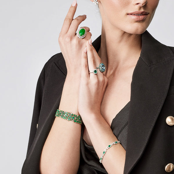 NEW ITALIAN ART 18CT WHITE GOLD AND 18CT YELLOW GOLD EMERALD AND DIAMOND BRACELET (Image 2)