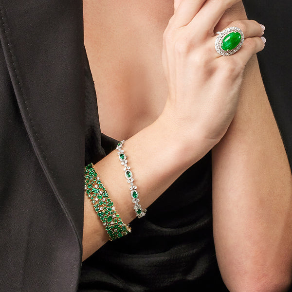 NEW ITALIAN ART 18CT WHITE GOLD AND 18CT YELLOW GOLD EMERALD AND DIAMOND BRACELET (Image 3)