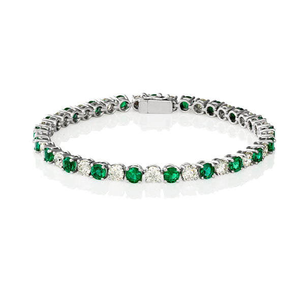 18CT WHITE GOLD COLOMBIAN EMERALD AND DIAMOND BRACELET (Image 1)