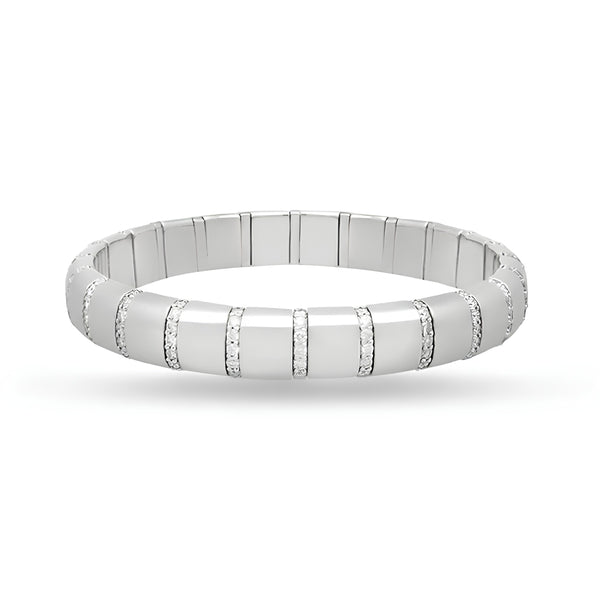 DEMEGLIO 'PURA ORO' LARGE 18CT WHITE GOLD AND DIAMOND STRETCH BANGLE (Image 1)