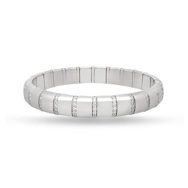 DEMEGLIO 'PURA ORO' LARGE 18CT WHITE GOLD AND DIAMOND STRETCH BANGLE