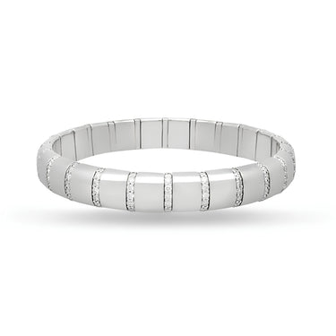 DEMEGLIO 'PURA ORO' LARGE 18CT WHITE GOLD AND DIAMOND STRETCH BANGLE