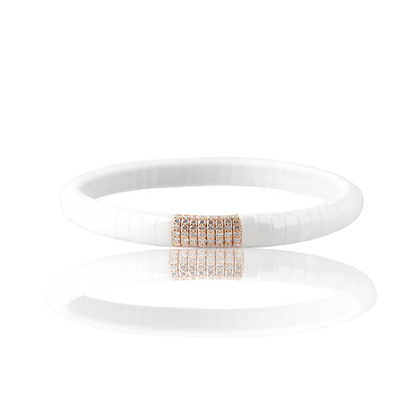 DEMEGLIO PURA SMALL WHITE CERAMIC, ROSE GOLD AND BROWN DIAMOND STRETCH BRACELET (Image 1)