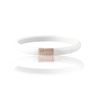DEMEGLIO PURA SMALL WHITE CERAMIC, ROSE GOLD AND BROWN DIAMOND STRETCH BRACELET