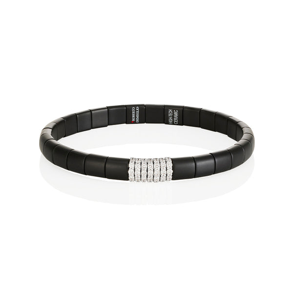 DEMEGLIO 'PURA' MATTE BLACK CERAMIC 18CT WHITE GOLD DIAMOND STRETCH BRACELET (Image 1)