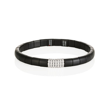 DEMEGLIO 'PURA' MATTE BLACK CERAMIC 18CT WHITE GOLD DIAMOND STRETCH BRACELET