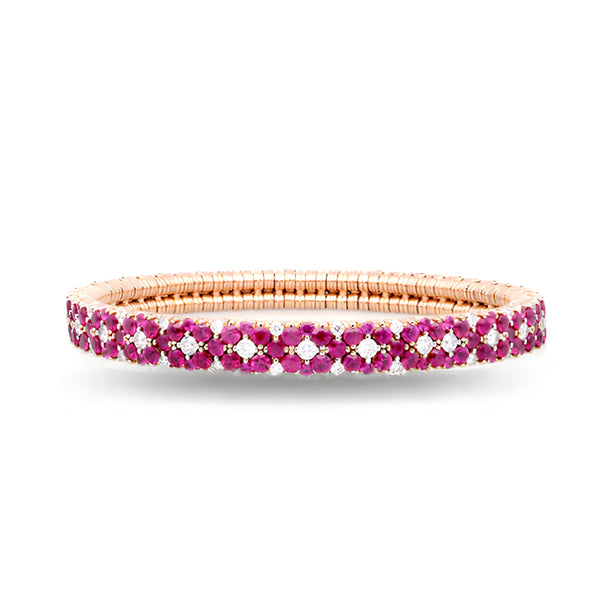 DEMEGLIO CASHMERE 18CT ROSE GOLD RUBY AND DIAMOND STRETCH BRACELET (Image 1)