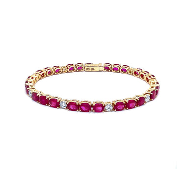 NEW ITALIAN ART 18CT ROSE GOLD RUBY AND DIAMOND LINE BRACELET