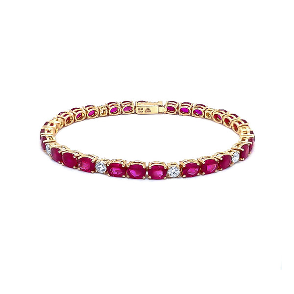 NEW ITALIAN ART 18CT ROSE GOLD RUBY AND DIAMOND LINE BRACELET (Image 1)