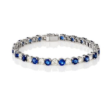 18CT WHITE GOLD CEYLON SAPPHIRE AND DIAMOND BRACELET