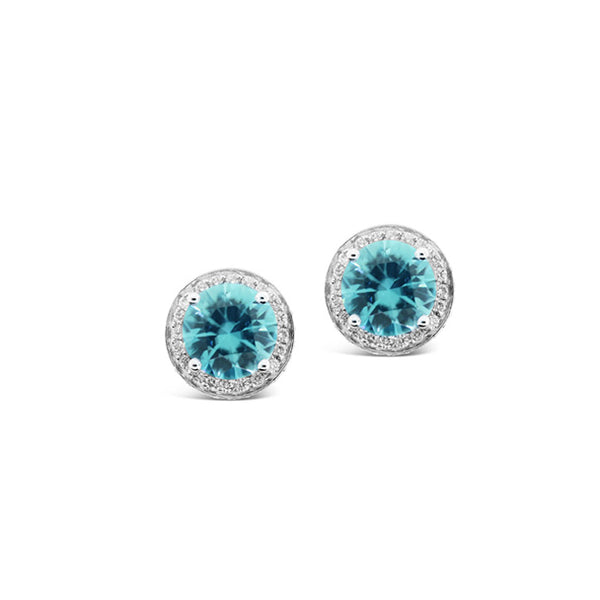 BLUE ZIRCON AND DIAMOND "GRACE" STYLE STUD EARRINGS (Image 1)