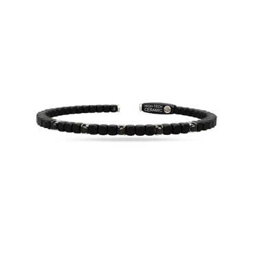 DEMEGLIO 'DADO' 18CT WHITE GOLD BLACK DIAMOND AND BLACK MATTE CERAMIC CUFF BRACELET IN SIZE 2