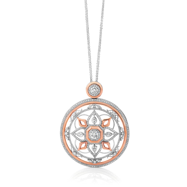 18CT WHITE AND ROSE GOLD DIAMOND SET 'ART DECO' STYLE PENDANT (Image 1)