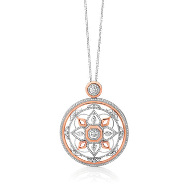 18CT WHITE AND ROSE GOLD DIAMOND SET 'ART DECO' STYLE PENDANT