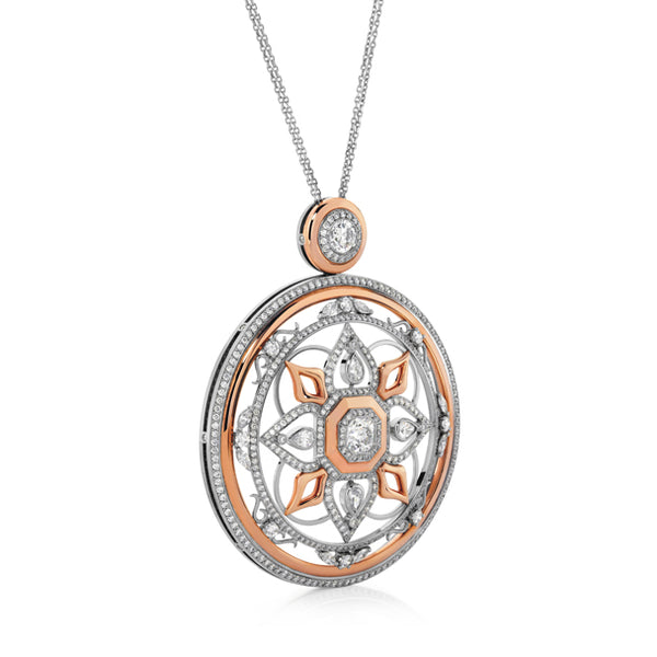 18CT WHITE AND ROSE GOLD DIAMOND SET 'ART DECO' STYLE PENDANT (Image 2)