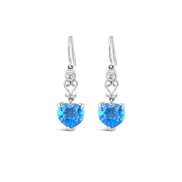 18CT WHITE GOLD BLUE TOPAZ AND DIAMOND DROP EARRINGS (Image 1)