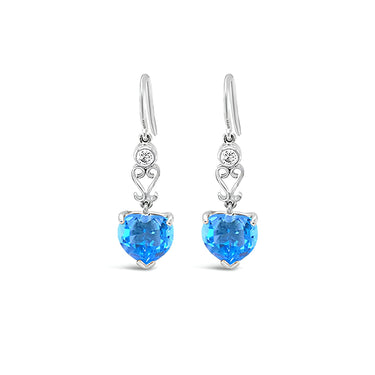18CT WHITE GOLD BLUE TOPAZ AND DIAMOND DROP EARRINGS
