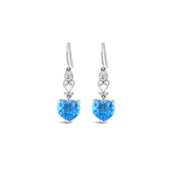 18CT WHITE GOLD BLUE TOPAZ AND DIAMOND DROP EARRINGS (Image 1)