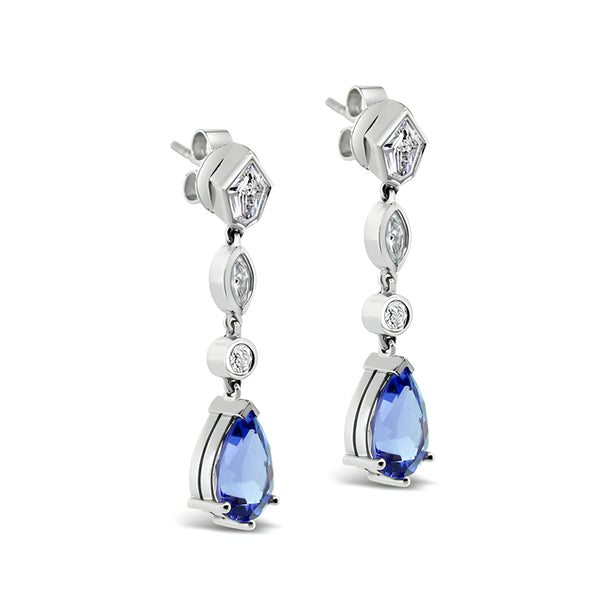TANZANITE AND DIAMOND DROP EARRINGS 18CT WHITE GOLD (Image 2)