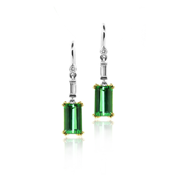 18CT WHITE GOLD GREEN TOURMALINE & DIAMOND EARRINGS (Image 1)