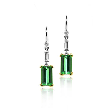 18CT WHITE GOLD GREEN TOURMALINE & DIAMOND EARRINGS