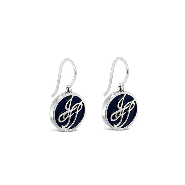 18CT WHITE GOLD ONYX "JFP" DROP EARRINGS (Image 2)