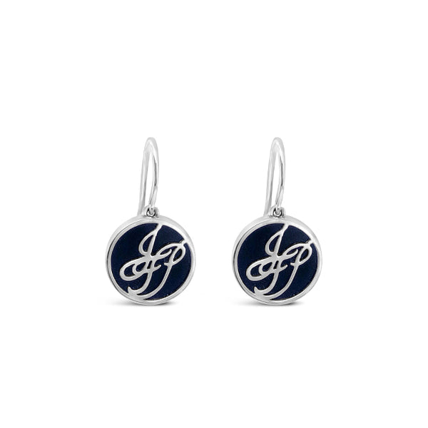 18CT WHITE GOLD ONYX "JFP" DROP EARRINGS (Image 1)