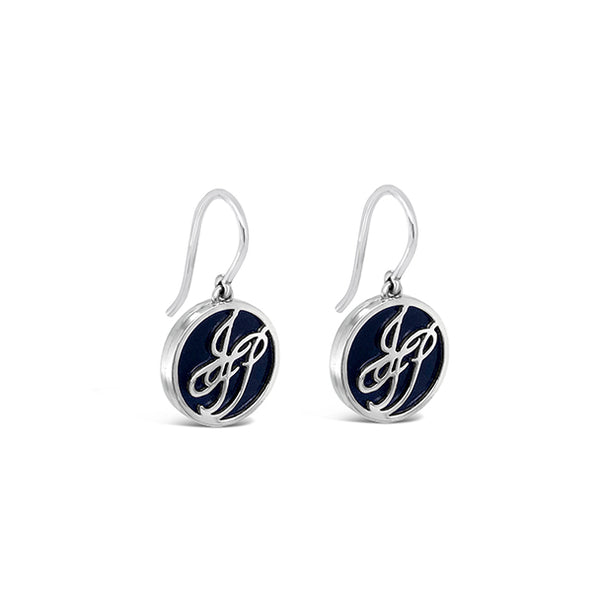 18CT WHITE GOLD ONYX "JFP" DROP EARRINGS (Image 2)