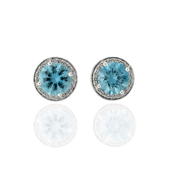 BLUE ZIRCON AND DIAMOND "GRACE" STYLE STUD EARRINGS (Image 1)