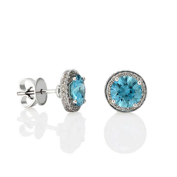 BLUE ZIRCON AND DIAMOND "GRACE" STYLE STUD EARRINGS (Image 2)