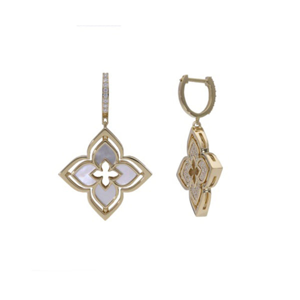 ROBERTO COIN VENETIAN PRINCESS 18CT ROSE GOLD MOTHER OF PEARL & DIAMOND DROP EARRINGS (Image 1)